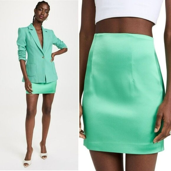 Sergio Hudson Green Satin Mini Skirt - Picture 1 of 12